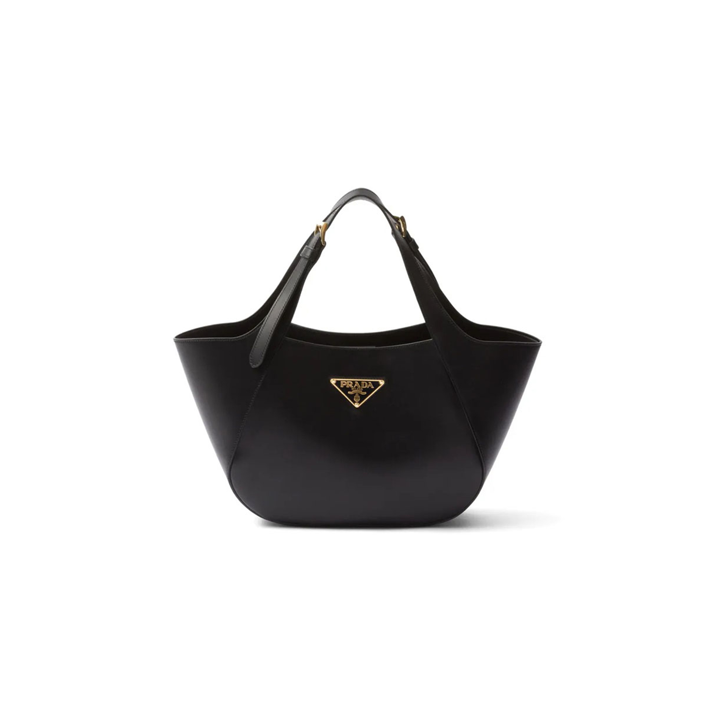 PRADA ENAMELED TRIANGLE LOGO MEDIUM LEATHER TOTE BAG 1BG483 (28*20*7cm)